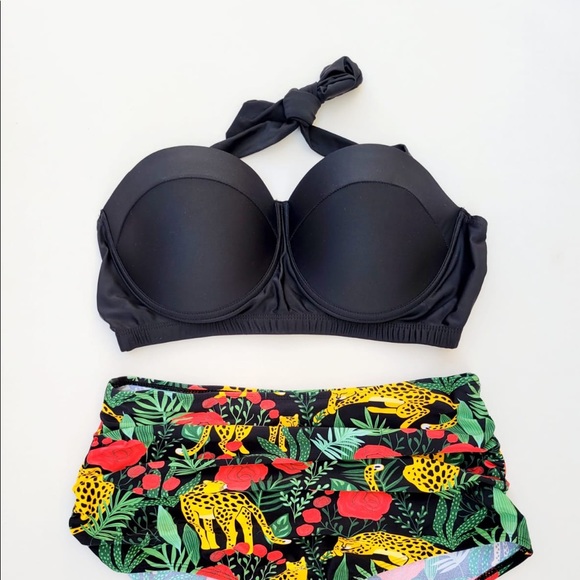 Tempt Me Women Two Piece Vintage Swimsuit Retro Halter Ruched High Waist Bikini - Picture 2 of 7